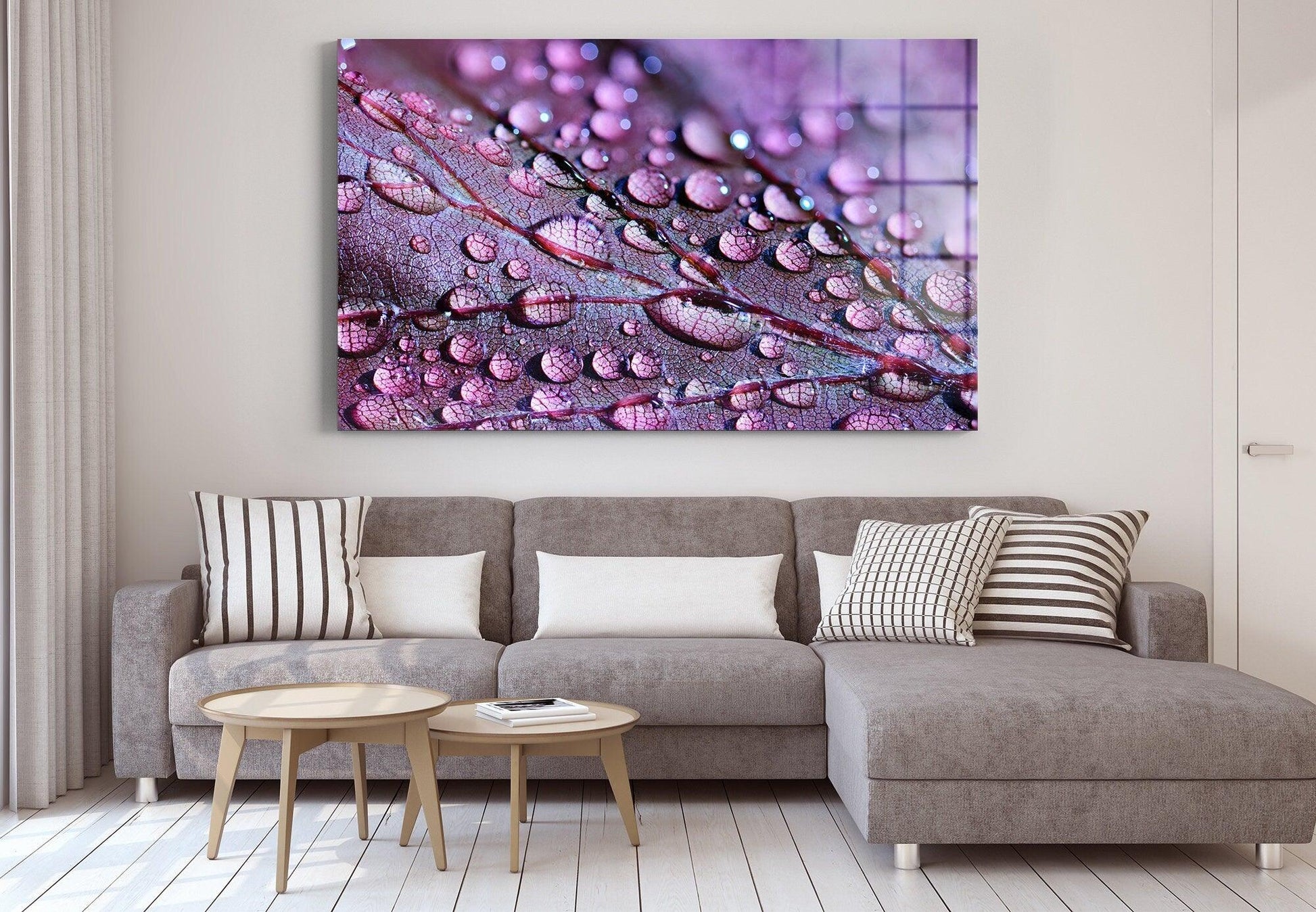 Water Drop glass painting wall art| Drop on purple Leaf Print on Canvas, Floating Frame Option, Modern Wall Art, Extra Large Wall Art, glass - TrendiArt