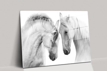 White Horses glass wall art | White Horses glass Print for Living Room, Horse Wall Decor, glass Horses Decoration, Animal wall art canvas