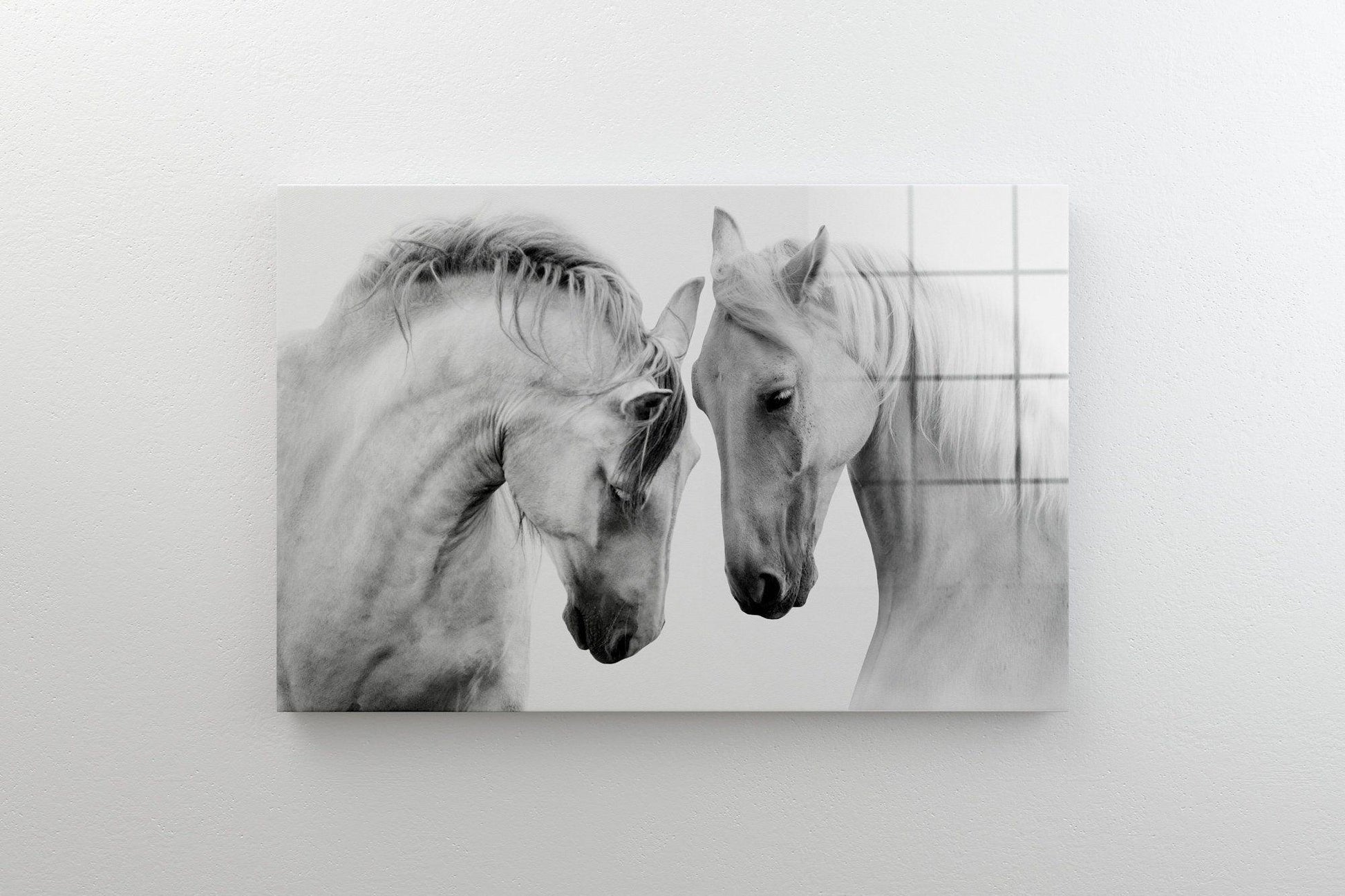 White Horses glass wall art | White Horses glass Print for Living Room, Horse Wall Decor, glass Horses Decoration, Animal wall art canvas