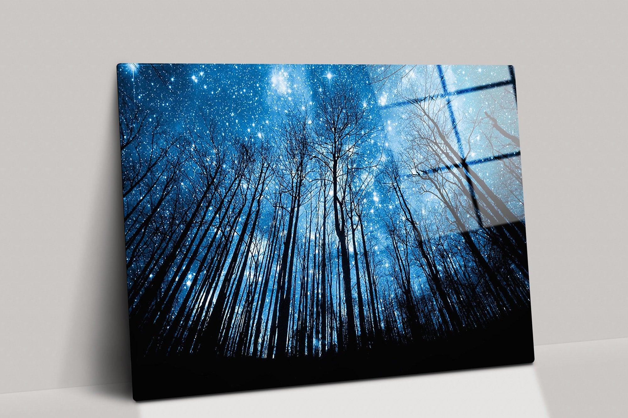 Winter sky glass wall art| sky canvas painting, POSTER & CANVAS READY to Hang, painting on canvas, Starry night glass art, glass painting