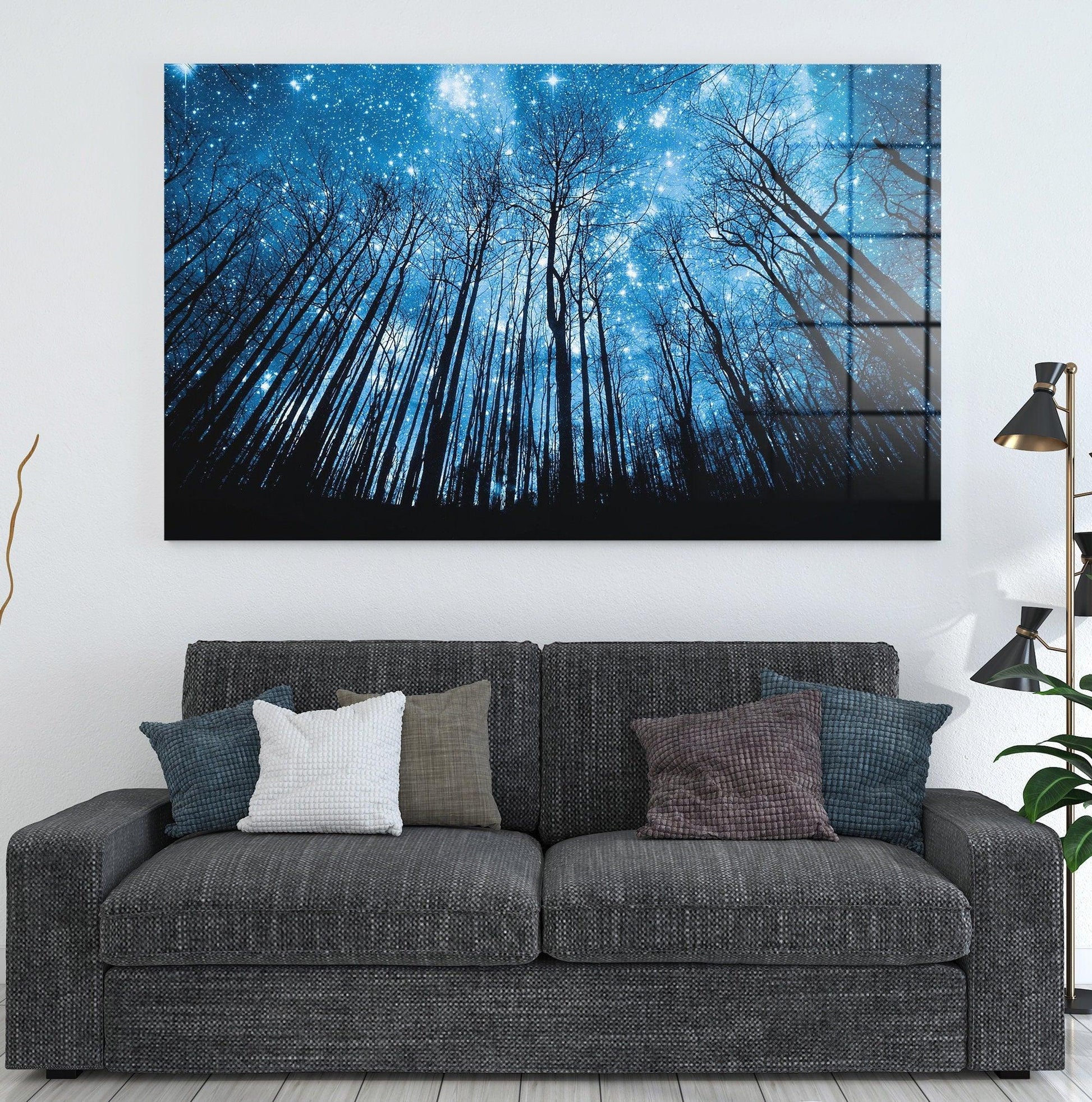 Winter sky glass wall art| sky canvas painting, POSTER & CANVAS READY to Hang, painting on canvas, Starry night glass art, glass painting