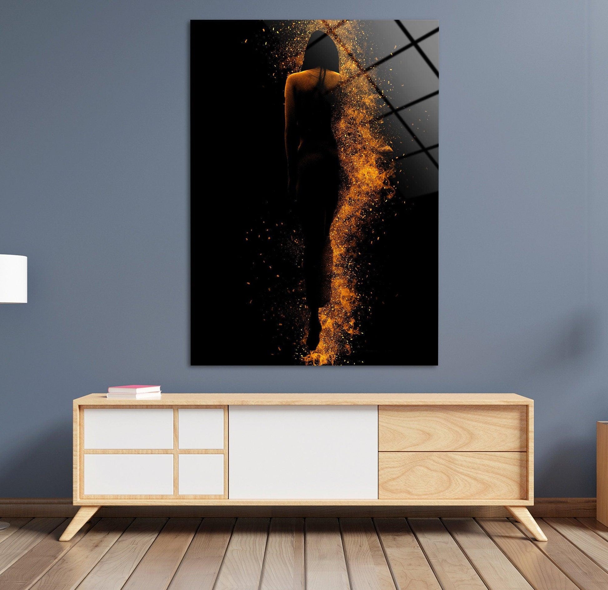 woman canvas painting| gold and black woman canvas print, african woman painting with ethnic woman art, gold glitter woman wall decor - TrendiArt