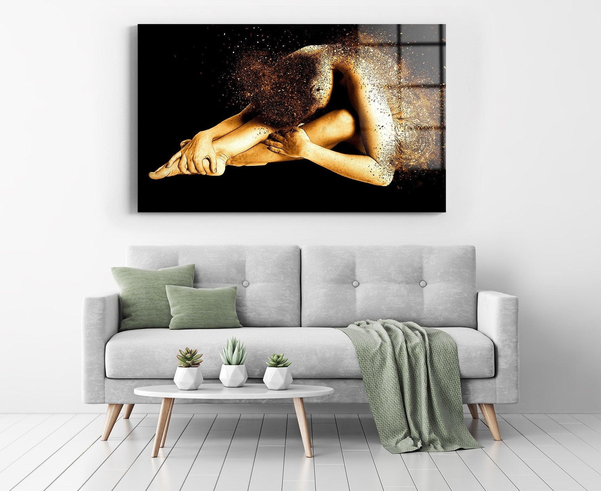 woman gold glitter glass painting| ethnic painting wall art, black woman painting, african woman wall art, gold and black canvas painting - TrendiArt