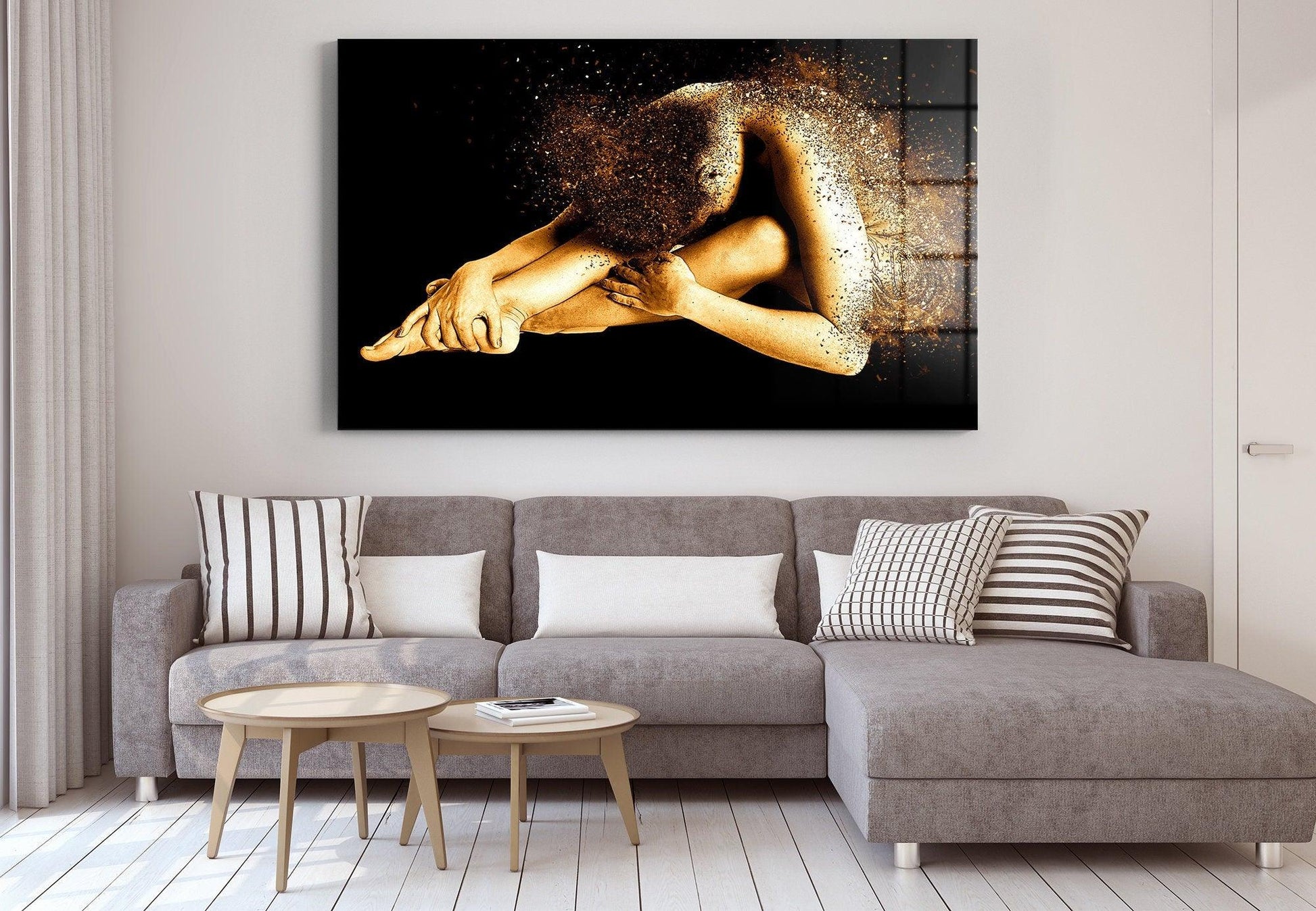 woman gold glitter glass painting| ethnic painting wall art, black woman painting, african woman wall art, gold and black canvas painting - TrendiArt