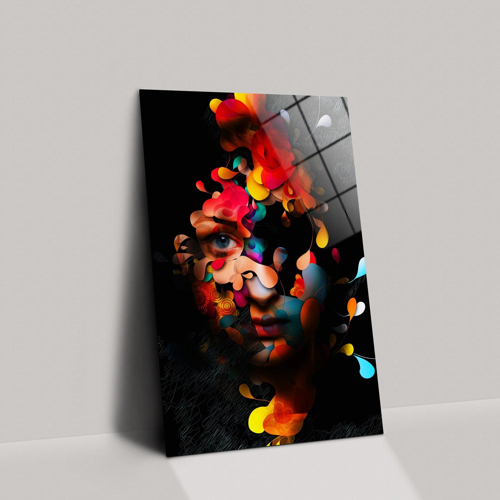 Woman Portrait glass Wall Art| Face Canvas Art, Portrait Painting Canvas, Abstract Face glass Art, Colorful Face Canvas Art, Face Wall Art