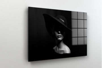 woman silhouette glass wall art | woman with hat abstract canvas painting, modern woman painting, Woman Poster, Abstract Woman Canvas