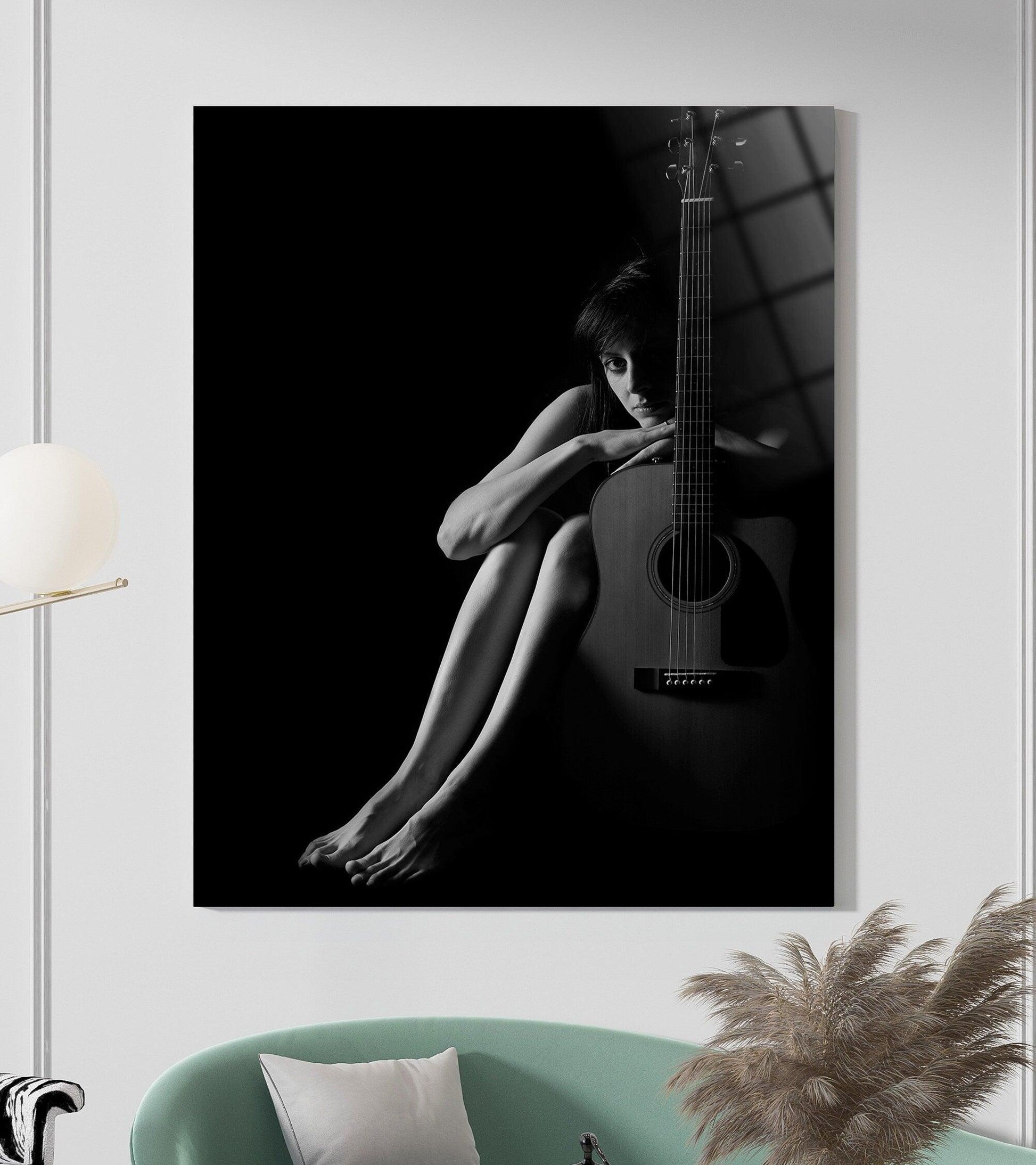 woman with Guitar Wall Art | Guitar artwork, Guitar Art Print, Music Wall Art, Acoustic guitar, Guitar Canvas, woman glass wall art, woman