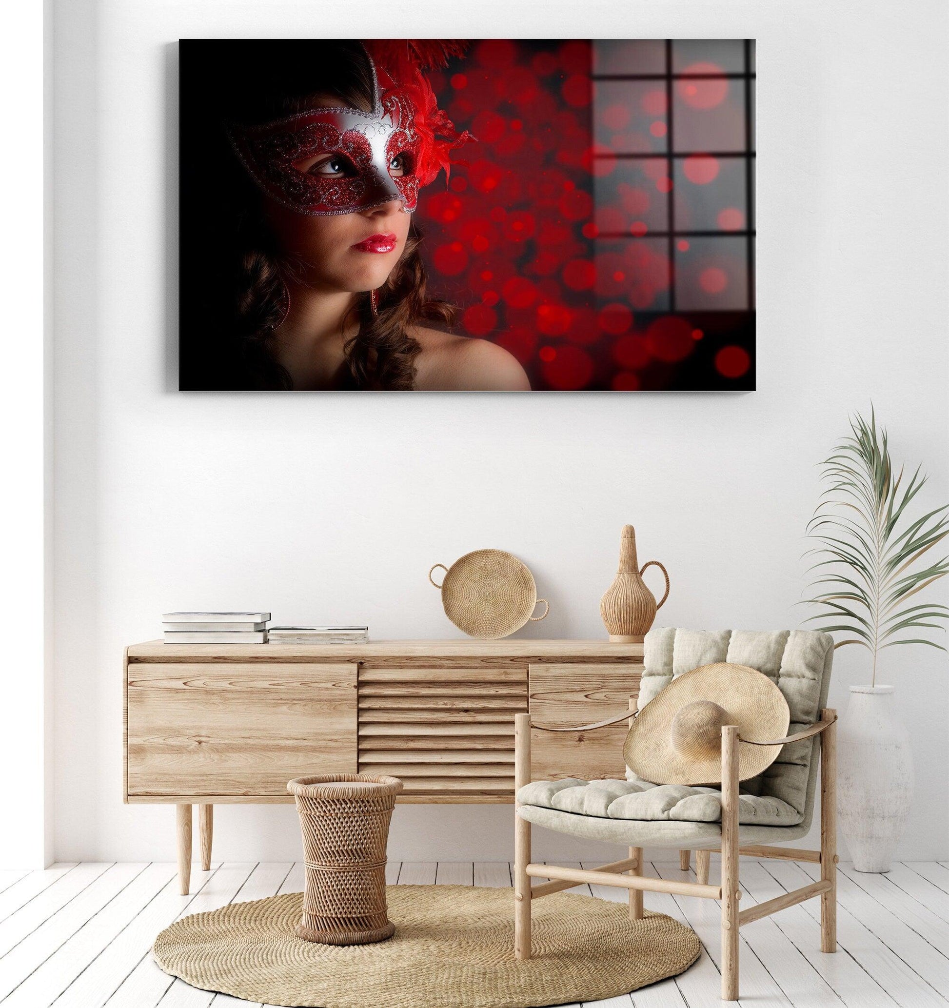 woman with mask glass wall art, Sexual Nude Perverse Art, Girl Ass In Vivid Color, Living Room Blue Canvas, Bedroom Sex Room Poster - TrendiArt