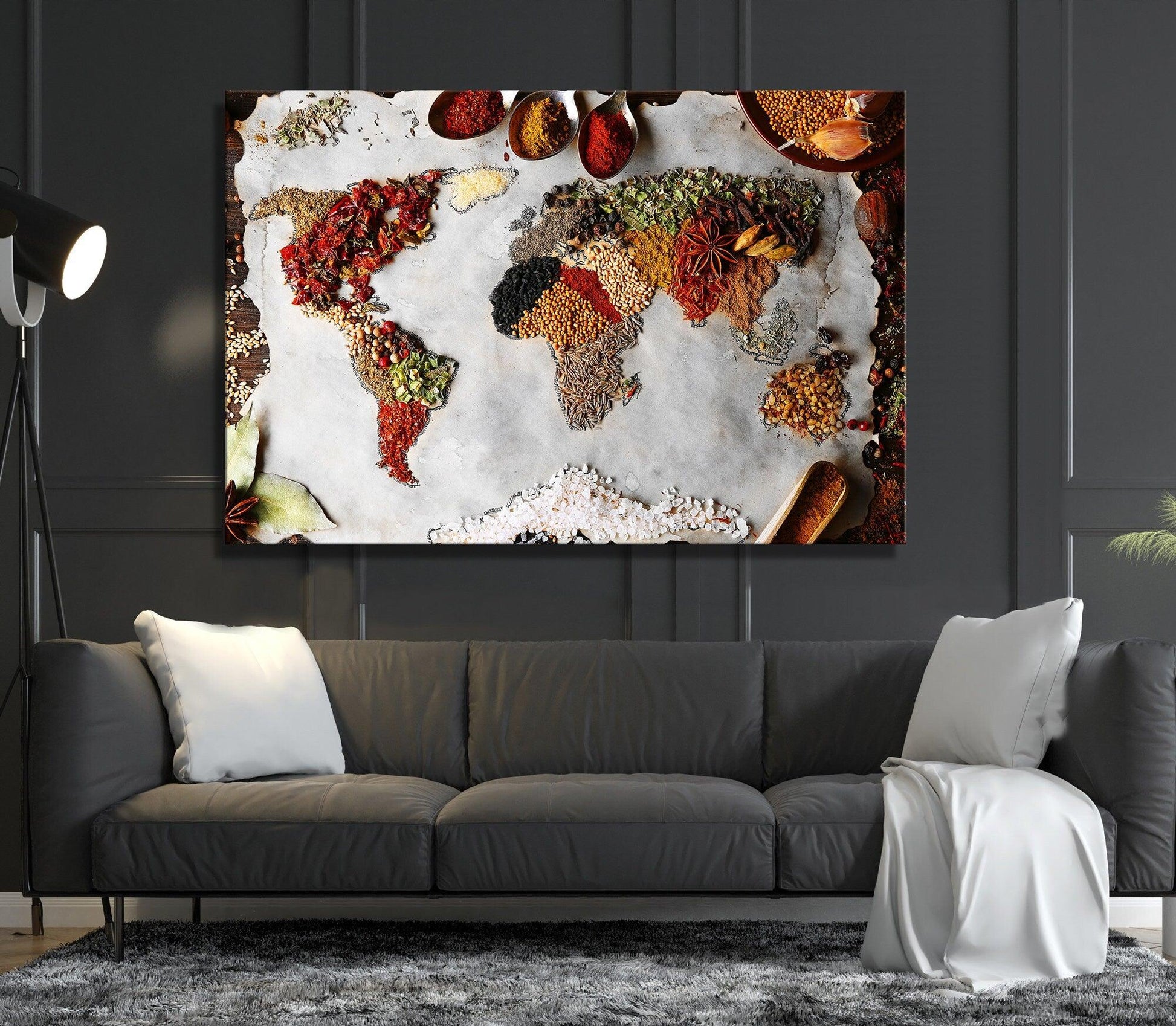 World Spice Map Canvas Wall Art |Kitchen Art World map decor, interior design, Kitchen wall decor, Wall Art Canvas, kitchen canvas art,